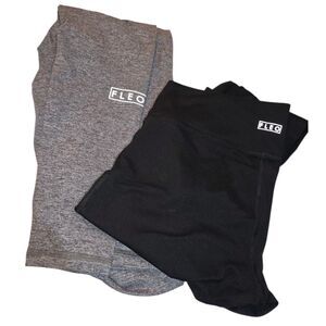 FLEO Sz L 2 Pairs Cross Fit Yoga Running Black Gray Athletic Logo Leggings Lot